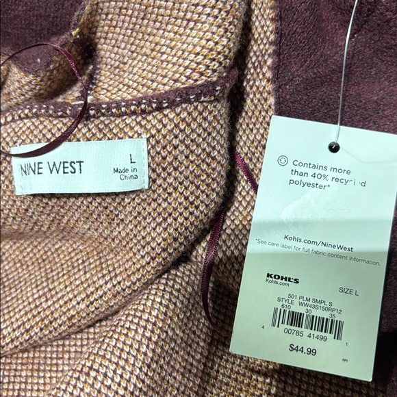 Nine West Knit Open Front Long Line Cardigan,2 pockets, Geometric swirl print - Picture 8 of 10